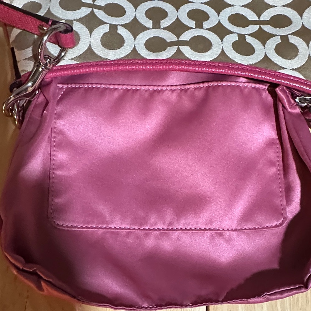 Coach Signature Canvas Crossbody Bag in Khaki/Hot Pink - Picture 9 of 10